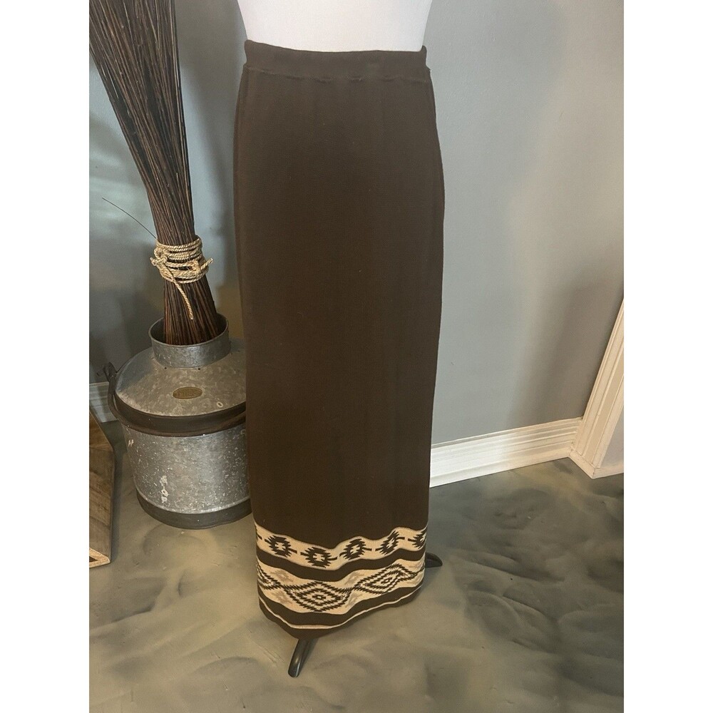 Vtg Double D Ranch Knit Boho Western Sweater Skirt Brown Tan Aztec Women’s Sm